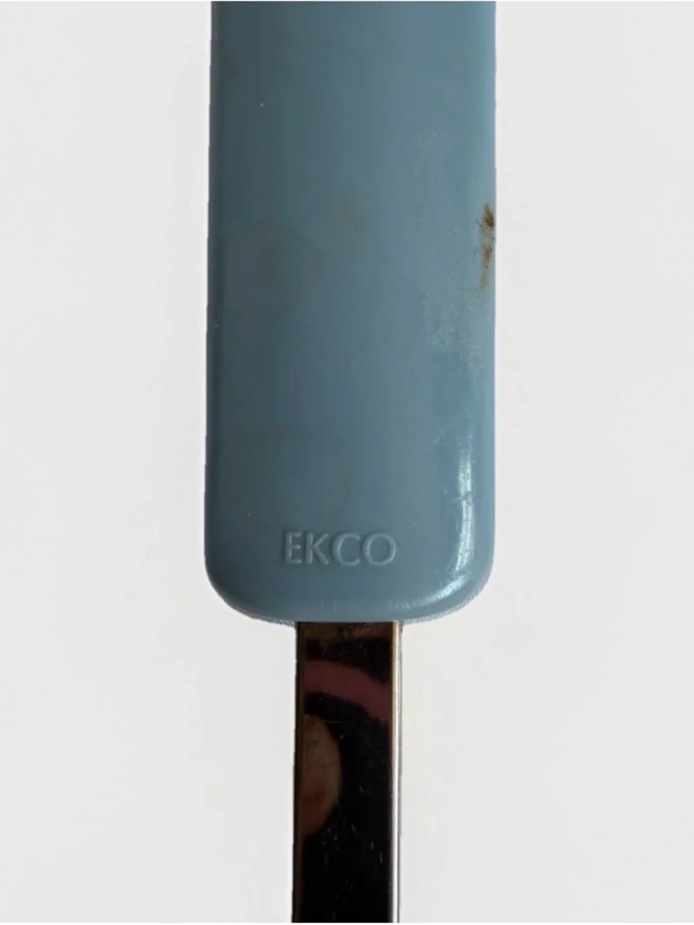 Vintage EKCO Slotted Serving Spoon Olive Green Nylon Blue Plastic Handle USA 70s